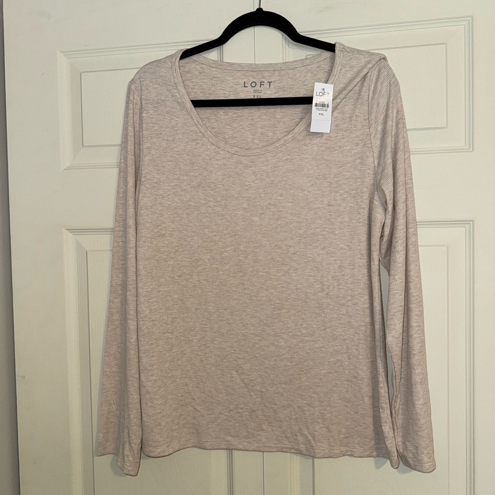 LOFT Cream Long Sleeve T-shirt with Scoop Neck
